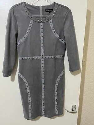 Bodycon Dress Size 12 Christmas Studded Cameo Rose Grey Suede Unique Short - Image 1 of 4