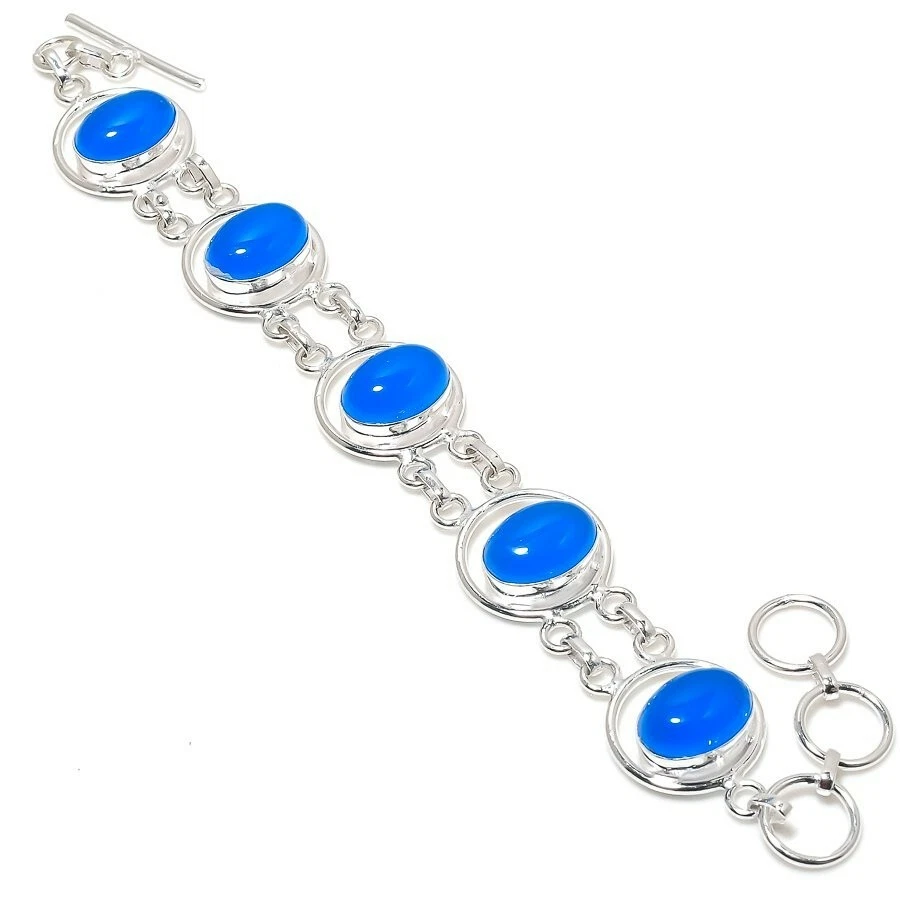 Браслет ювелирный из стерлингового серебра 925 пробы с голубым ониксом гранатом размер 7-8"" - Изображение 1 из 1