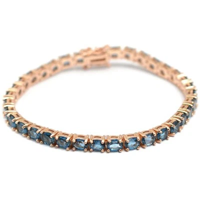 Brazalete de topacio azul Londres natural plata de ley 925 chapado en oro rosa de 14K Foto 1 de 4