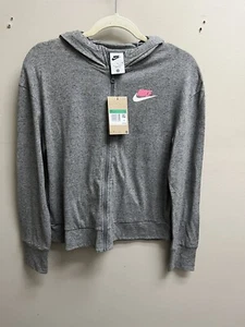 Nike Girls Gray With Pink Swoosh Lightweight Front Zip Hoodie Sz XL  NWT - Picture 1 of 8