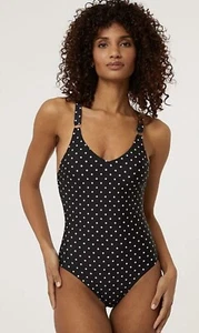 Costume da bagno donna nero bianco a pois scollo a V 10 12 14 e 16 nuovo - Foto 1 di 4