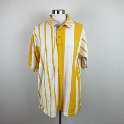 Camisa Polo Catalina Amarillo Blanco Rayas Cuello Manga Corta Hombre Grande Algodón Foto 1 de 4