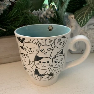 Spectrum CAT Repeat faces EMBOSSED 3D Cats Coffee Mug Cup Blue Interior - Picture 1 of 5