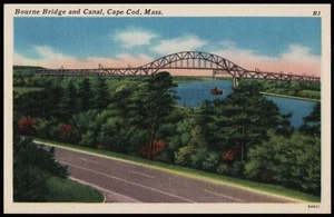Bourne Bridge And Canal Cape Cod Massachusetts Linen Tichnor Bros Postcard - Picture 1 of 2