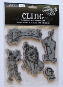 Graphic 45 ~ Magic of Oz #1 ~ Tin Man Scarecrow Lion Cling Rubber Stamp Set NEW - Picture 1 of 3