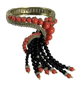 HEIDI DAUS “Dazzling Drama" Beaded Crystal Art Deco Tassel Bracelet ~ Large - Picture 1 of 24