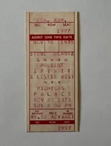 Boleto de concierto original de Spirit & Leslie West en el palacio de Michigan, 30 de noviembre de 1975 - Imagen 1 de 3