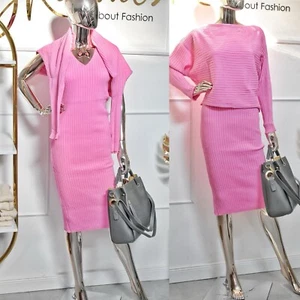 2 in 1 Strick Kleid Set Zweiteiler Kleid + Pullover Strickkleid Rosa Outfit - Bild 1 von 10