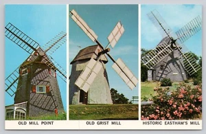 Chrome Postcard Multi View Windmills Old Mill Point Old Grist Mill Eastham MA - Picture 1 of 2