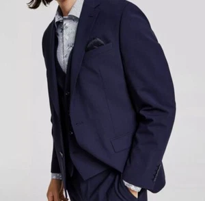 $600 Bar III Men's Blue Slim-Fit Solid Wool 2-Piece Suit Jacket Pants Size 46L - Picture 1 of 2