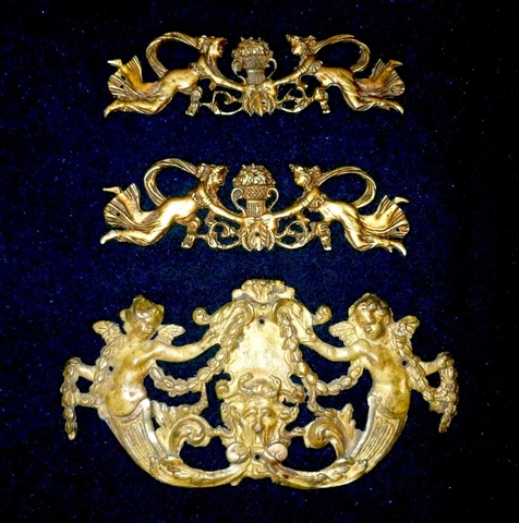 SET OF THREE FRENCH  BRONZE/BRASS DECORS FURNITURE MOUNTS PEDIMENTS Cover