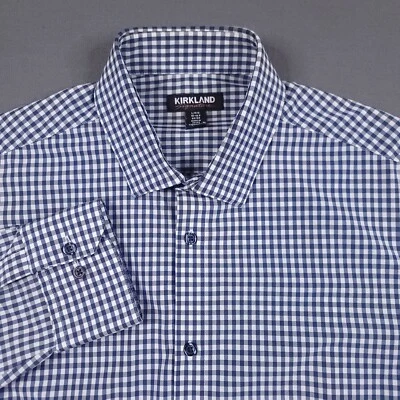 Kirkland Men's Performance Button-Up Long Sleeve Blue Check 16-16.5 32/33 Large - Image 1 of 4
