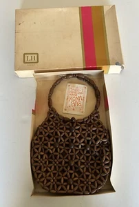 Borsa a mano vintage Pacific Connections Hawaii Kona Bags in legno con perline - Foto 1 di 6