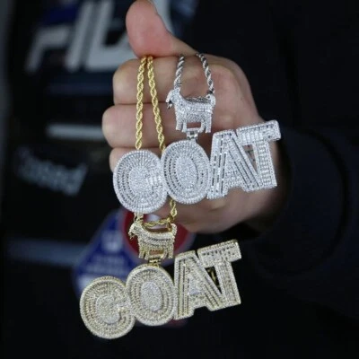 MEN GOLD/SILVER PLATED FULL ICY BlING CZ GOAT PENDANT including chain 24" - Image 1 of 4