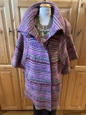 Impresionante chaqueta vintage de lana a rayas Art to Wear Linda Lundstrom rara. Foto 1 de 4