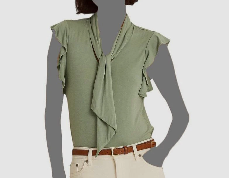 LAUREN Ralph Lauren Ruffle-Sleeve Tie-Neck Top Size XL