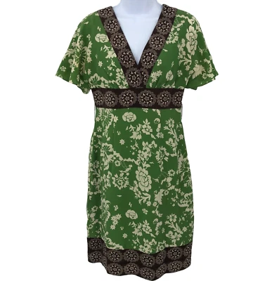 Phoebe Couture Floral Dress Womens Size 6 Green Silk Empire Waist Border Trim - Image 1 of 4