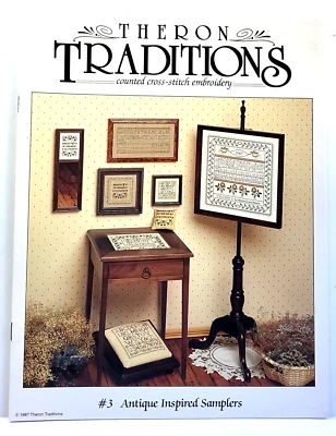 1987 Theron Traditions Cross Stitch Pattern Leaflet #3 Antique Inspired Samplers - Image 1 of 4