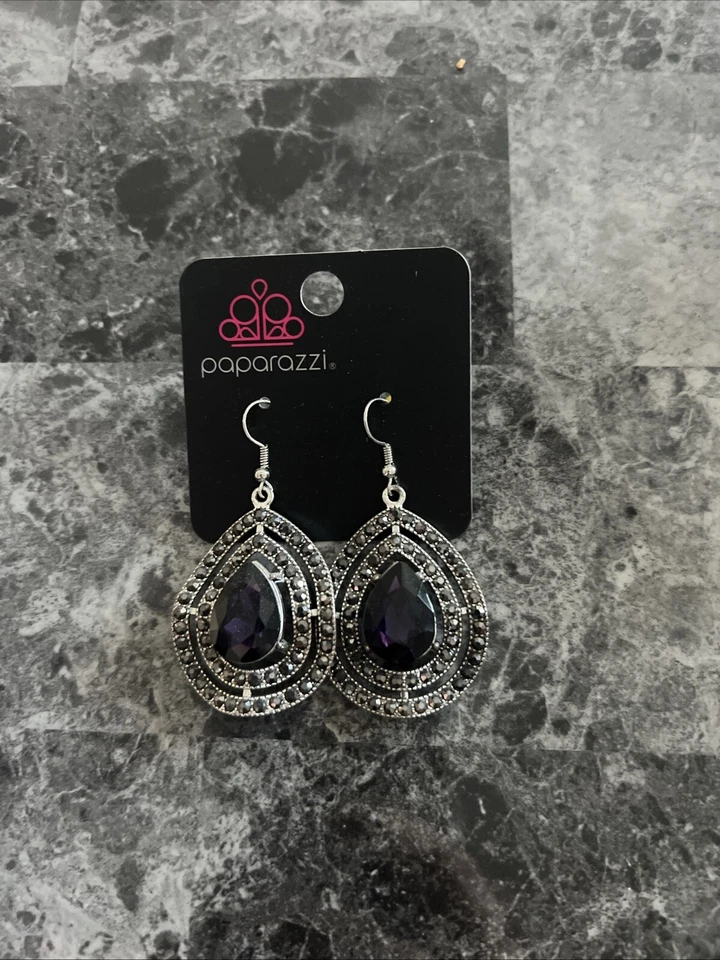 PAPARAZZI FASHION SILVER TONED MARCASITE EARRINGS DANGLE JEWELRY NEW - Image 1 of 1