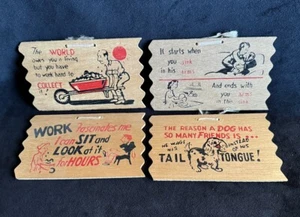 4 Vintage 1950's 3 Cent Wood Postcards Plaque Comic Illustration Humor NY USA - Picture 1 of 4