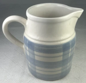 Vintage Harris Potteries Chicago IL Blue Plaid Pattern Ceramic Pitcher NWOB - Picture 1 of 18