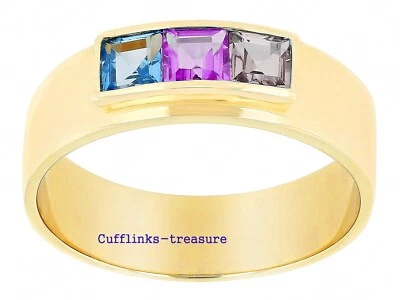 Piedras de cuarzo ahumadas de topacio azul amatista natural chapadas en oro 925 banda #332 Foto 1 de 4