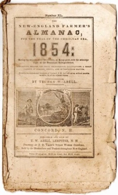 1854 The New England Farmer's Almanac by Truman Abell 174 Yrs old Quack Medicine - Image 1 of 2