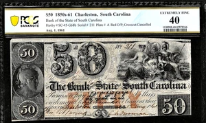 8/1/1861 Charleston South Carolina Obsolete Banknote $50 Note G68b PCGS EF40 - Picture 1 of 2