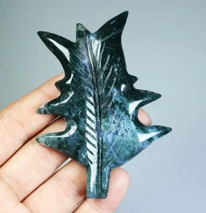 Musgo natural ágata cuarzo cristal piedra tallada hoja de arce Reiki muestra de curación - Imagen 1 de 9