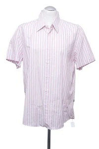 HUGO BOSS Men's short Sleeve Shirt Casual XL Pink Light Blue Striped Kent Collar - Picture 1 of 5