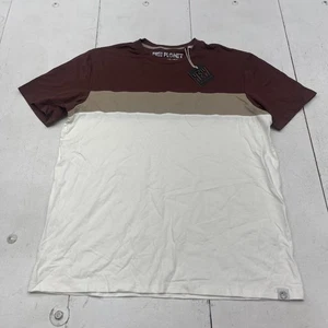 Free Planet Shirt Mens Large Brown Tan White Colorblock Crewneck New Tee Stretch - Picture 1 of 5