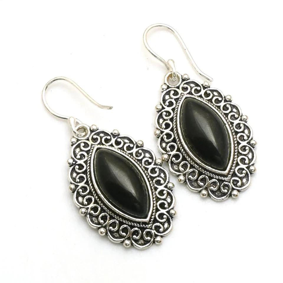 Black Onyx Gemstone Handmade Drop Dangle Earrings Jewelry For Women 2" AE-92357 - Image 1 of 1