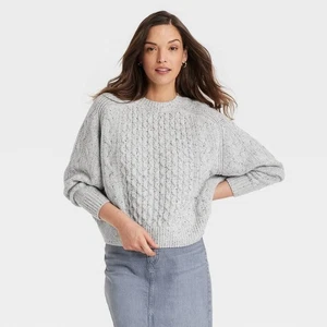 NWT Women's Crewneck Cable Knit Pullover Sweater - Universal Thread Gray - Picture 1 of 1