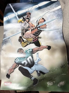 2022 Marvel Wolverine & Brian Dawkins Eagles NFL Poster – Signed Delgado 17”x11” - Picture 1 of 4