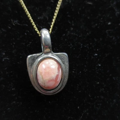 Винтажный розовый хризопраз серебристого тона установка падение подвеска на 10» золотистый цепочка - Изображение 1 из 4