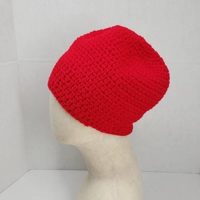 Crochet Beanie Hat Adult Red Handmade Holiday Gift Winter Fall Outdoors Casual - Image 1 of 4