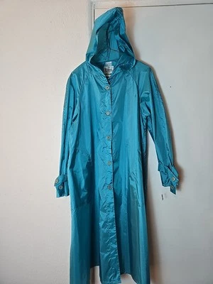 Vintage The Totes Lightweight Nylon Rain/Trench Coat Teal Blue Women's 14P - Image 1 of 4