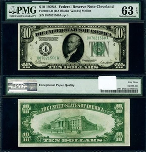 FR. 2001 D $10 1928-A Federal Reserve Note Cleveland D-A Block Choice PMG CU63 E - Picture 1 of 3