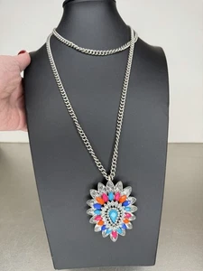 Rhinestone Star Burst BLING STATEMENT Necklace Colorful Blue Pink - Picture 1 of 3