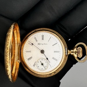 Hampden Dueber Solid 14K Yellow Gold Case Pocket Watch Floral PARTS OR REPAIR - Picture 1 of 24