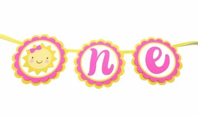 Banner Silla Alta Sunshine ONE, Decoración Fiesta 1er Cumpleaños Bebé Niña Foto 1 de 2