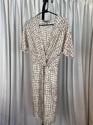 Classiques Entier Silk V Neck Dolman Sleeve Brown/ivory Print Dress 4 - Image 1 of 4