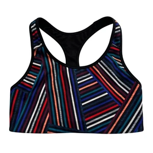 Old Navy Active Multicolor Striped Sports Bra Medium Support Racerback Retro - Picture 1 of 6