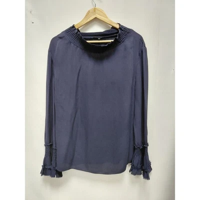 Kobi Halperin 100% Silk Blouse Navy Blue Smocked Neck and Cuffs Size M - Image 1 of 4