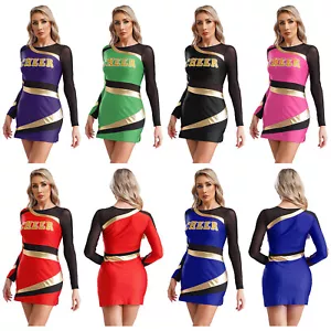 Womens Dress Fitness Uniform Halloween Cheerleading Long Sleeve Dress Up Sexy - Picture 1 of 67