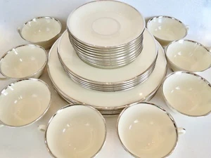 MONTCLAIR by LENOX Platinum Trimmed Set of Dinner & Salad Plates Cups & Saucers - Picture 1 of 18