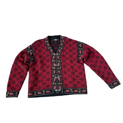 Исландский дизайн женщин большой цветочный Nordic медаль застежки шерсти кардиган свитер - Изображение 1 из 4