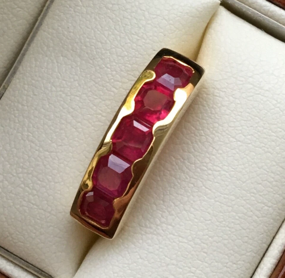 WOW 14K Gold Plated 925 Sterling Silver Pink Ruby (Asscher Cut) Band Ring - L½ Foto 1 de 1