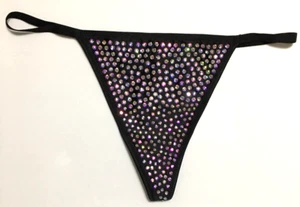 Victoria's Secret sehr sexy schwarz Strass V-String Tanga Höschen Gr. M glitzernd - Bild 1 von 22
