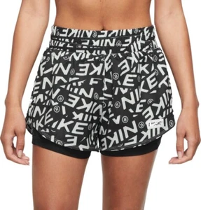 Women’s Nike Dri-FIT One Mid-Rise 3" 2-in-1 Printed Shorts Photon/Black Sz XXL - Picture 1 of 7
